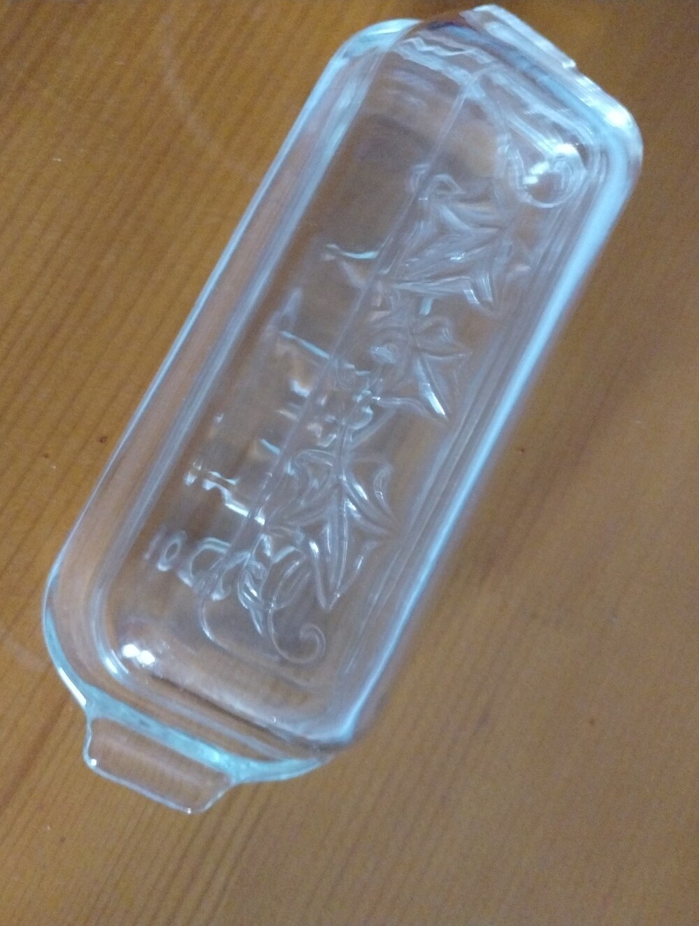 Vintage Clear Glass Butter Dish with Lid - Embossed leaf Design